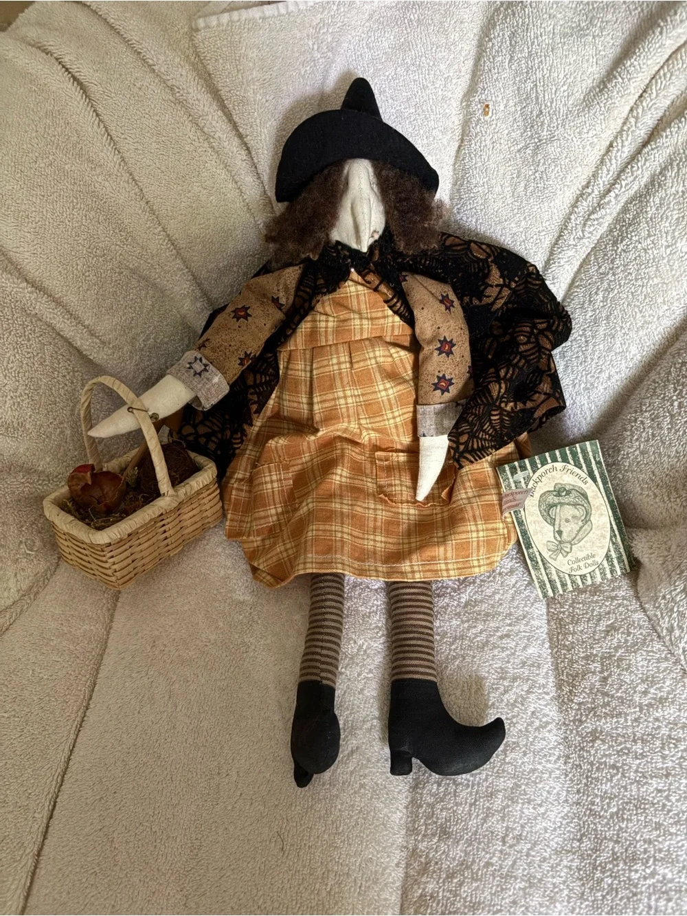 Back Porch Friends Collectible Witch with  basket, cobweb cape, & nice details.